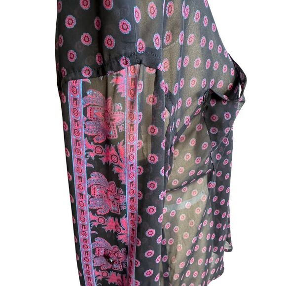 Free People‎ Women's Blouse Size XS Black Magenta EUC Boho - Picture 4 of 5